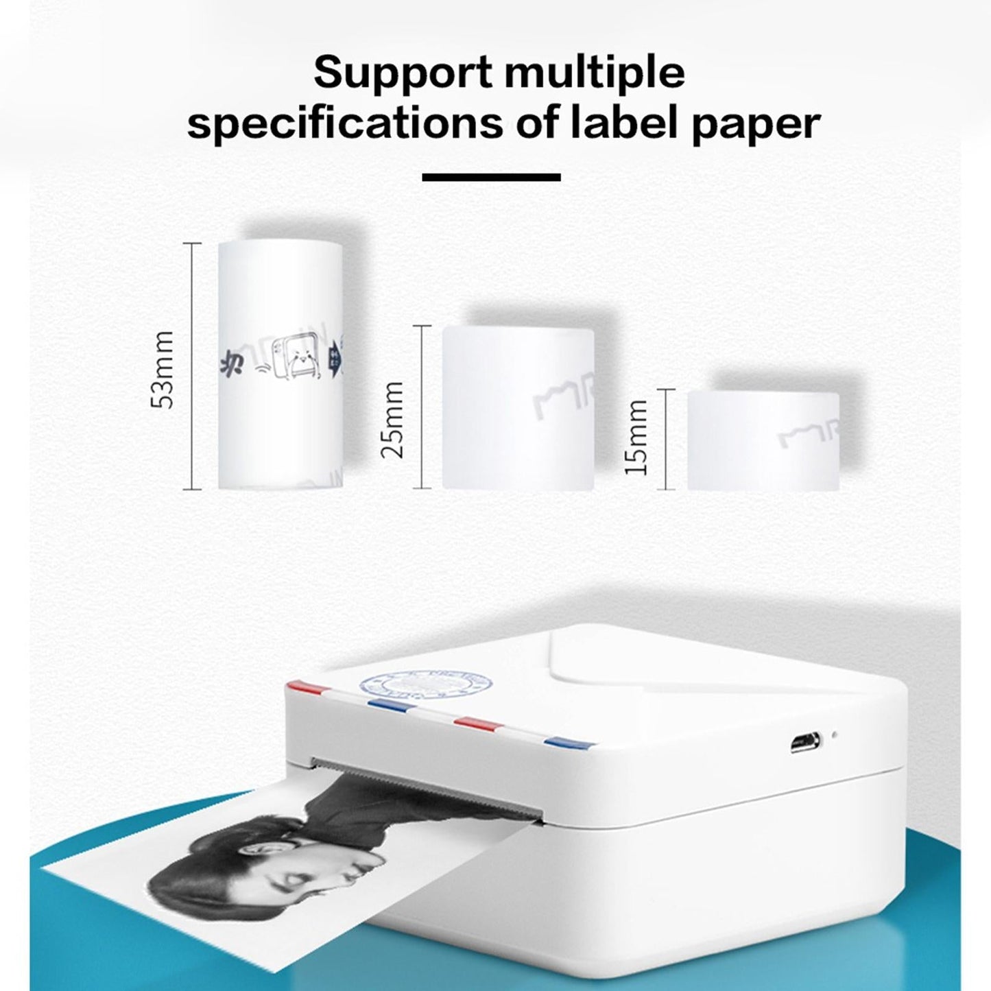 Photo Printer Portable Thermal Printer Smartphone for Study List White