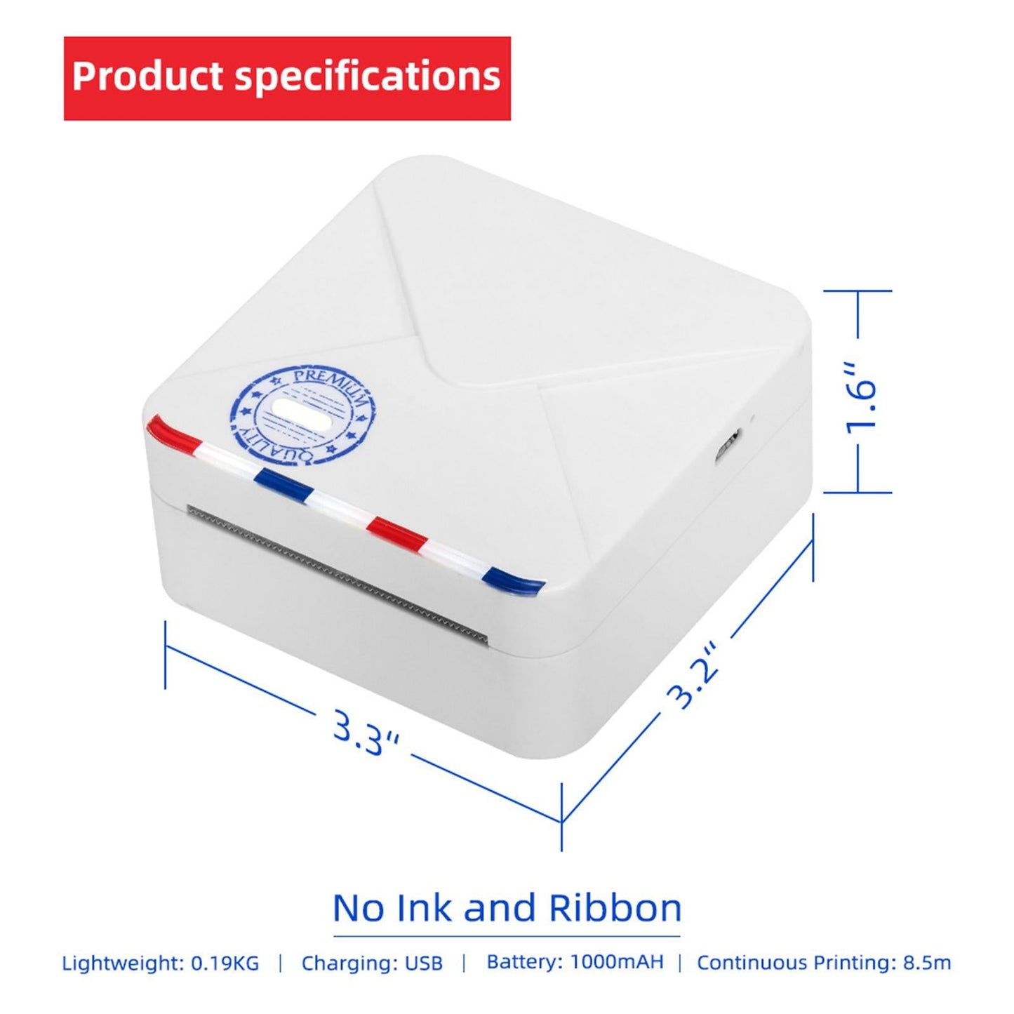 Photo Printer Portable Thermal Printer Smartphone for Study List White