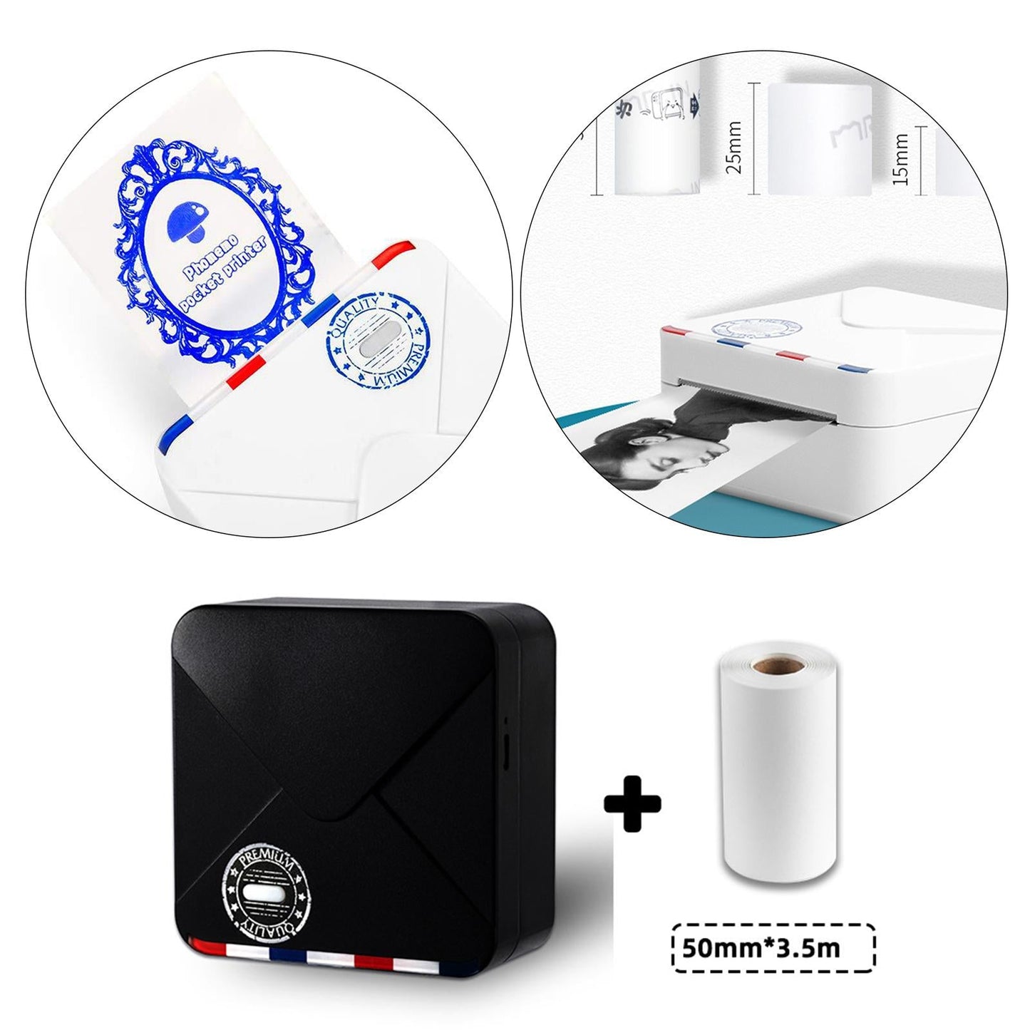 Photo Printer Portable Thermal Printer Smartphone for Study List Black