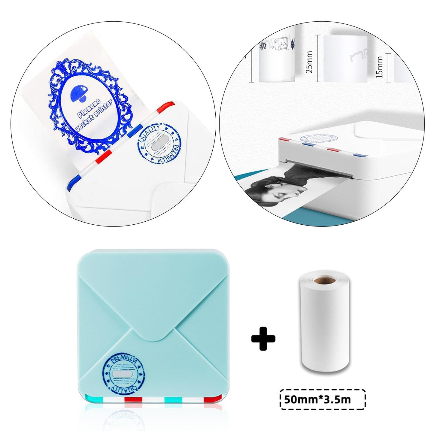 Photo Printer Portable Thermal Printer Smartphone for Study List Blue