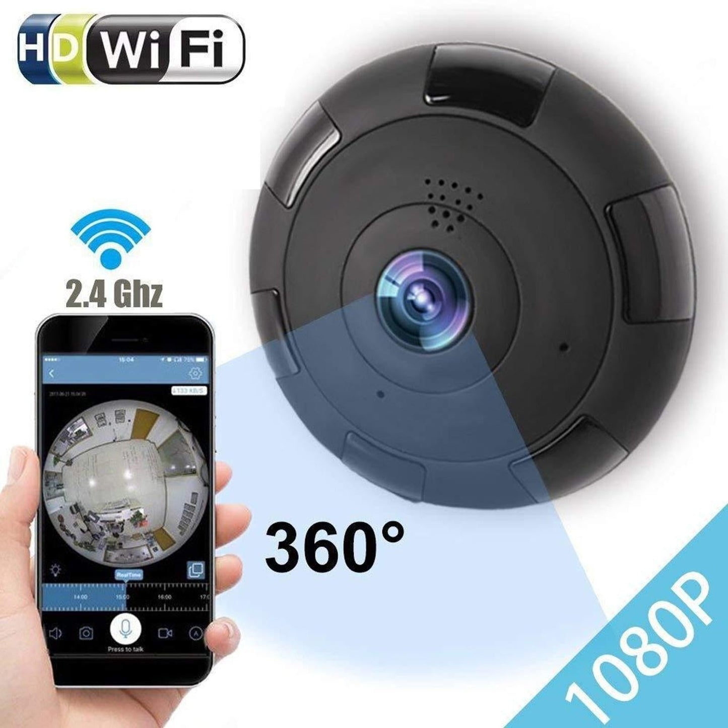 Panoramic Wireless IP Camera Support SD Card 1080P HD for Elder Baby EU Plug