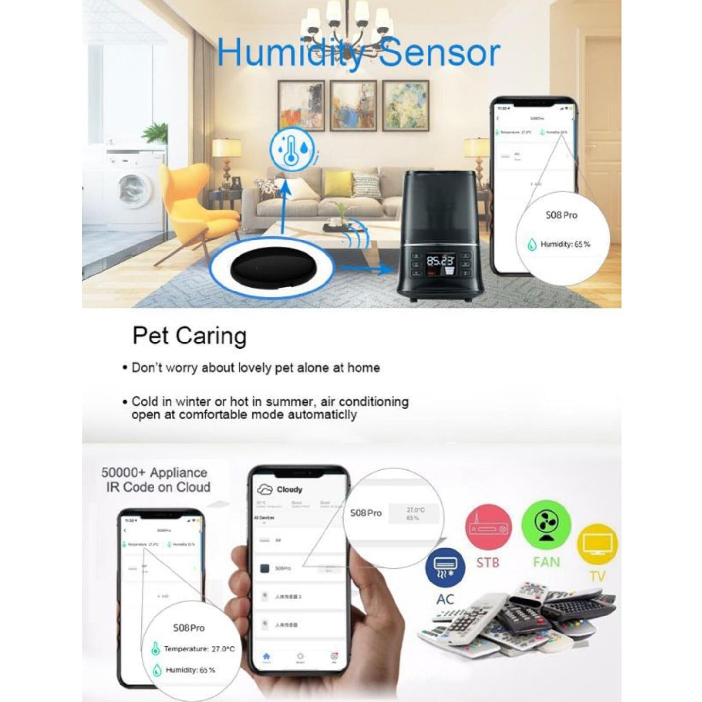 Plastic Round WiFi Smart Wireless IR Remote IR 38KHz for Air Conditioner DVD