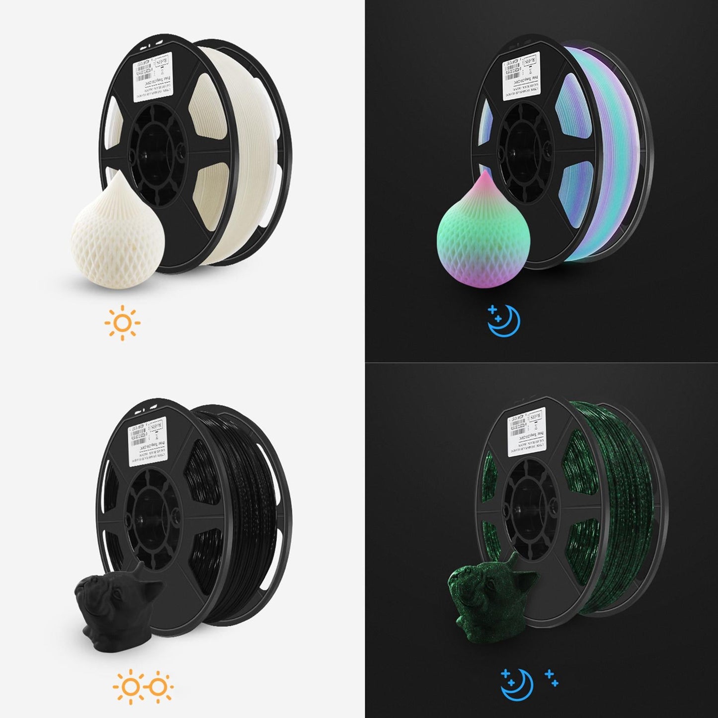 PLA 3D Printer Filament Luminous 1.75mm Thick Clog Free Bubble Free White