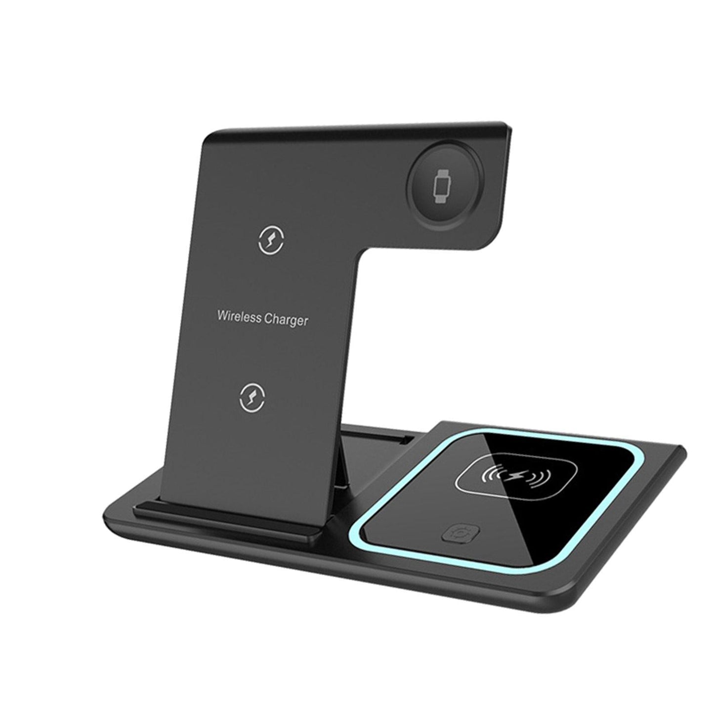 3in1 Qi Wireless Fast Charger Dock Stand For iwatch Smartphone Earbuds Black