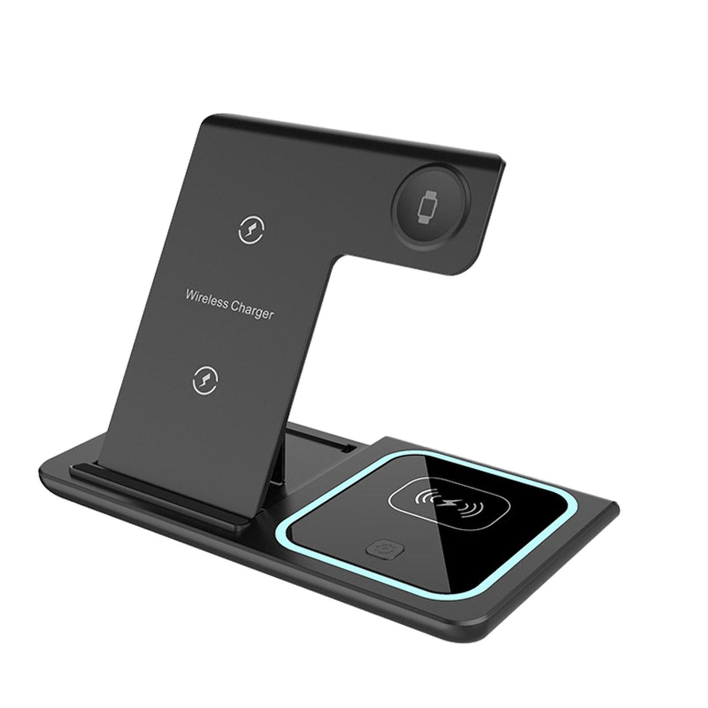 3in1 Qi Wireless Fast Charger Dock Stand For iwatch Smartphone Earbuds Black