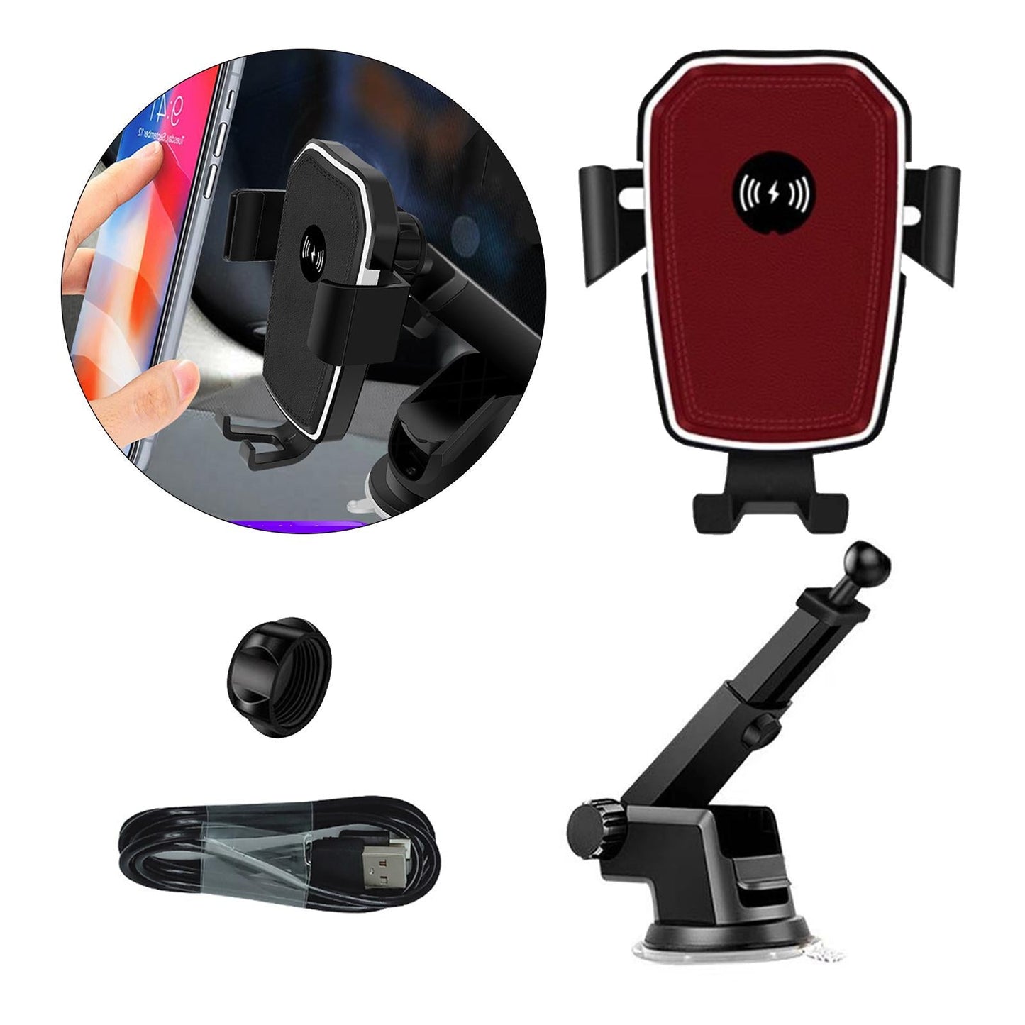 2 in1 Car Charger 10W Fast Charging Car Holder Mount Phone Holder for Phone Red