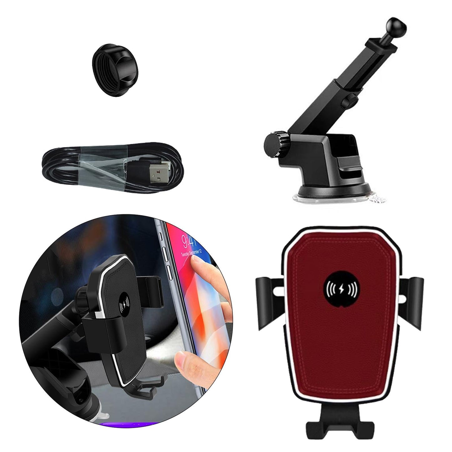 2 in1 Car Charger 10W Fast Charging Car Holder Mount Phone Holder for Phone Red