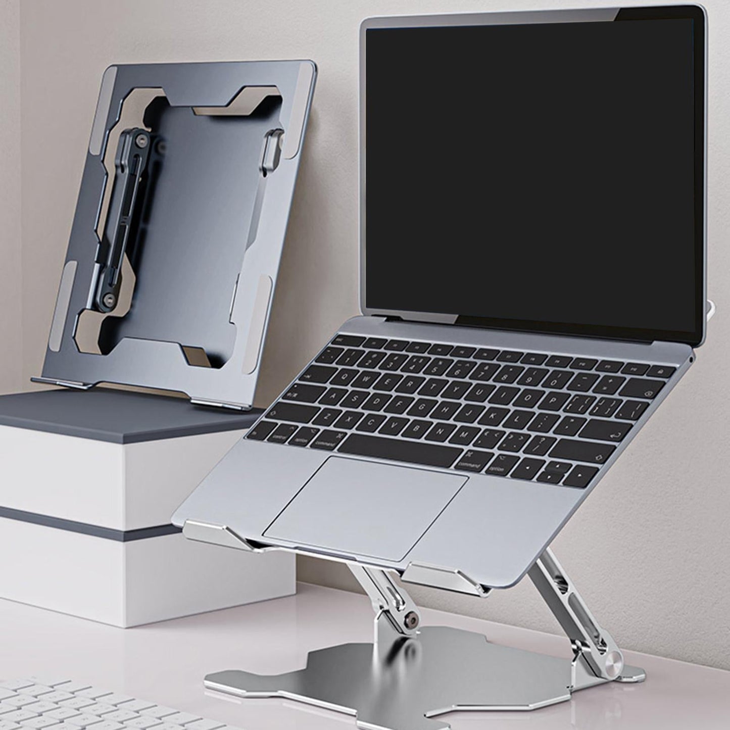 Portable Adjustable Multi-Angle Metal Laptop Stand Holder Riser for Home Gray
