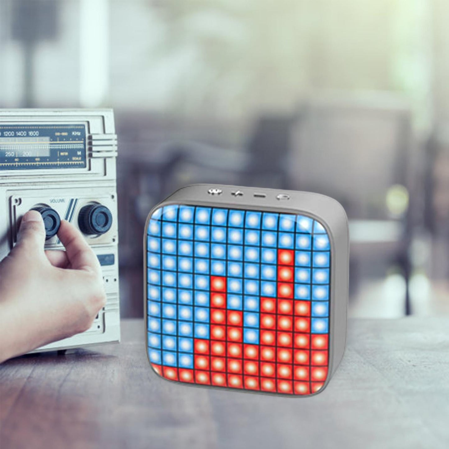 Portable Retro Bluetooth Pixel Art Speaker Outdoor Fashionable Silver Gray