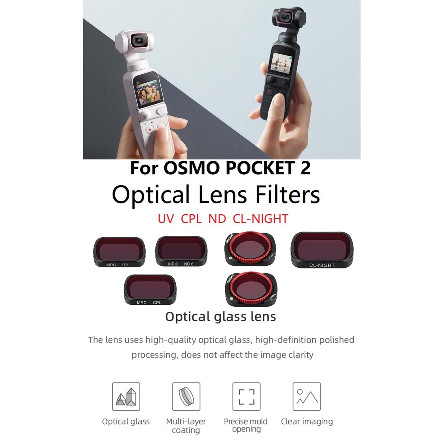 3-pack Lens Filter Kit Replaces for DJI POCKET 2 Metal Frame UV CPL ND8