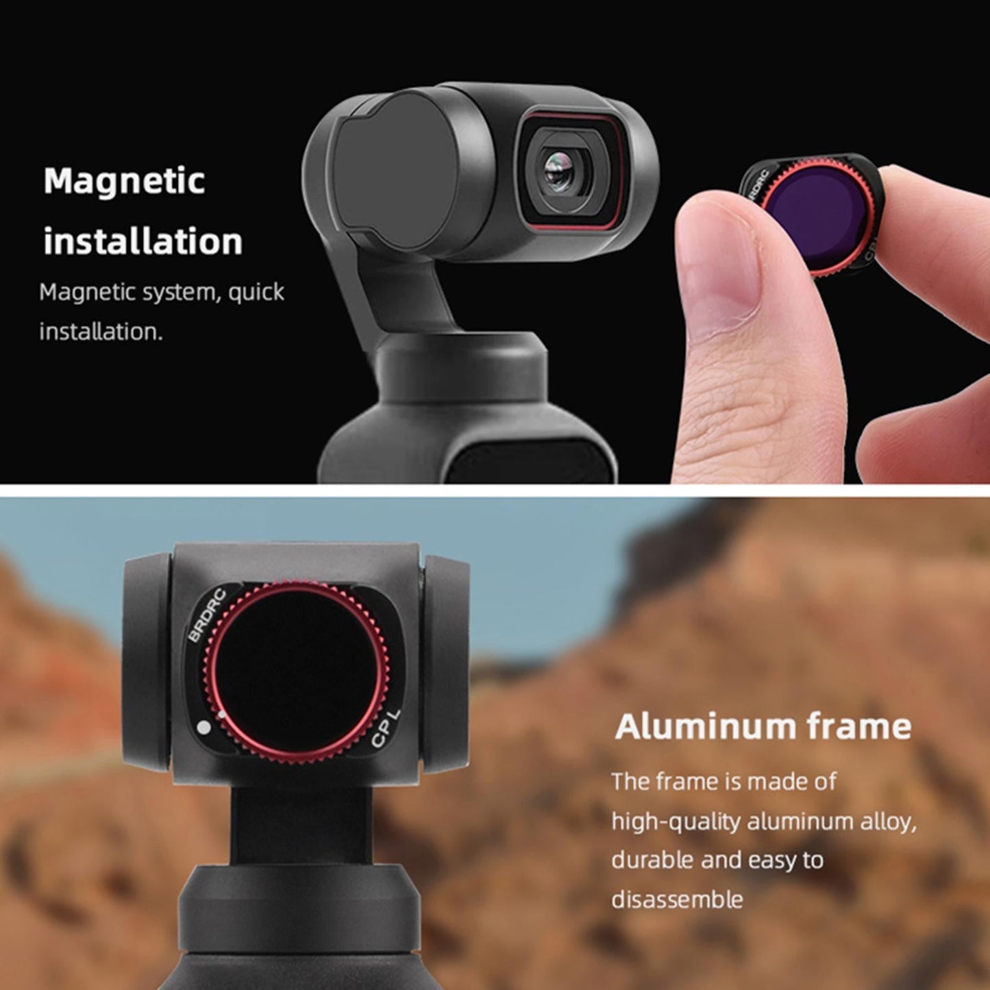 3-pack Lens Filter Kit Replaces for DJI POCKET 2 Metal Frame UV CPL ND8