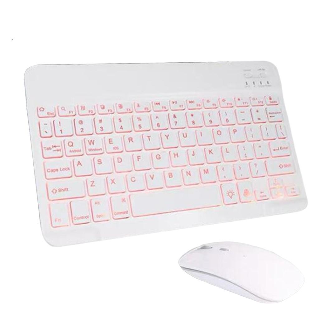 Universal Bluetooth Keyboard With Backlit 7-Colors Tablet White with Mouse