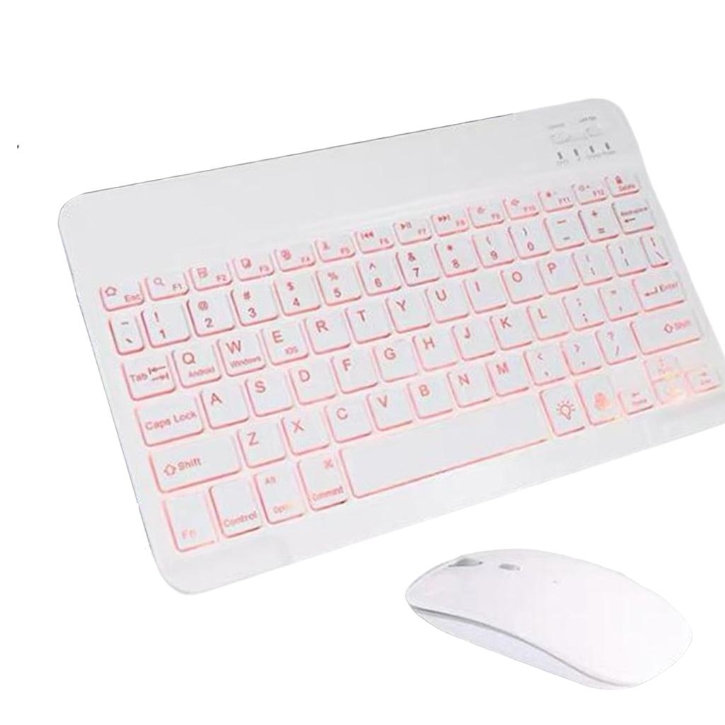 Universal Bluetooth Keyboard With Backlit 7-Colors Tablet White with Mouse