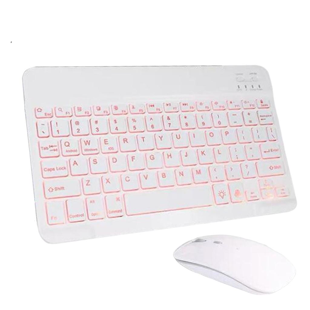 Universal Bluetooth Keyboard With Backlit 7-Colors Tablet White with Mouse