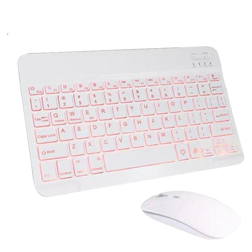Universal Bluetooth Keyboard With Backlit 7-Colors Tablet White with Mouse
