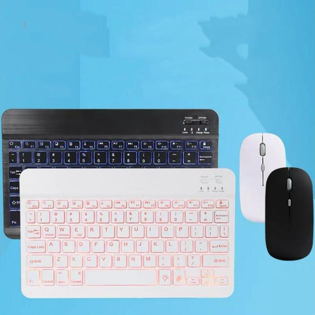 Universal Bluetooth Keyboard With Backlit 7-Colors Tablet White with Mouse