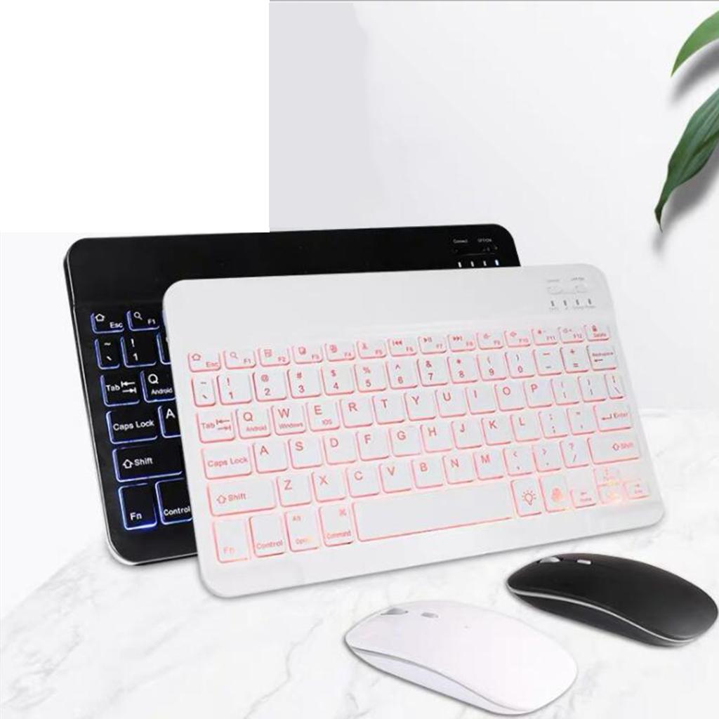 Universal Bluetooth Keyboard With Backlit 7-Colors Tablet White with Mouse