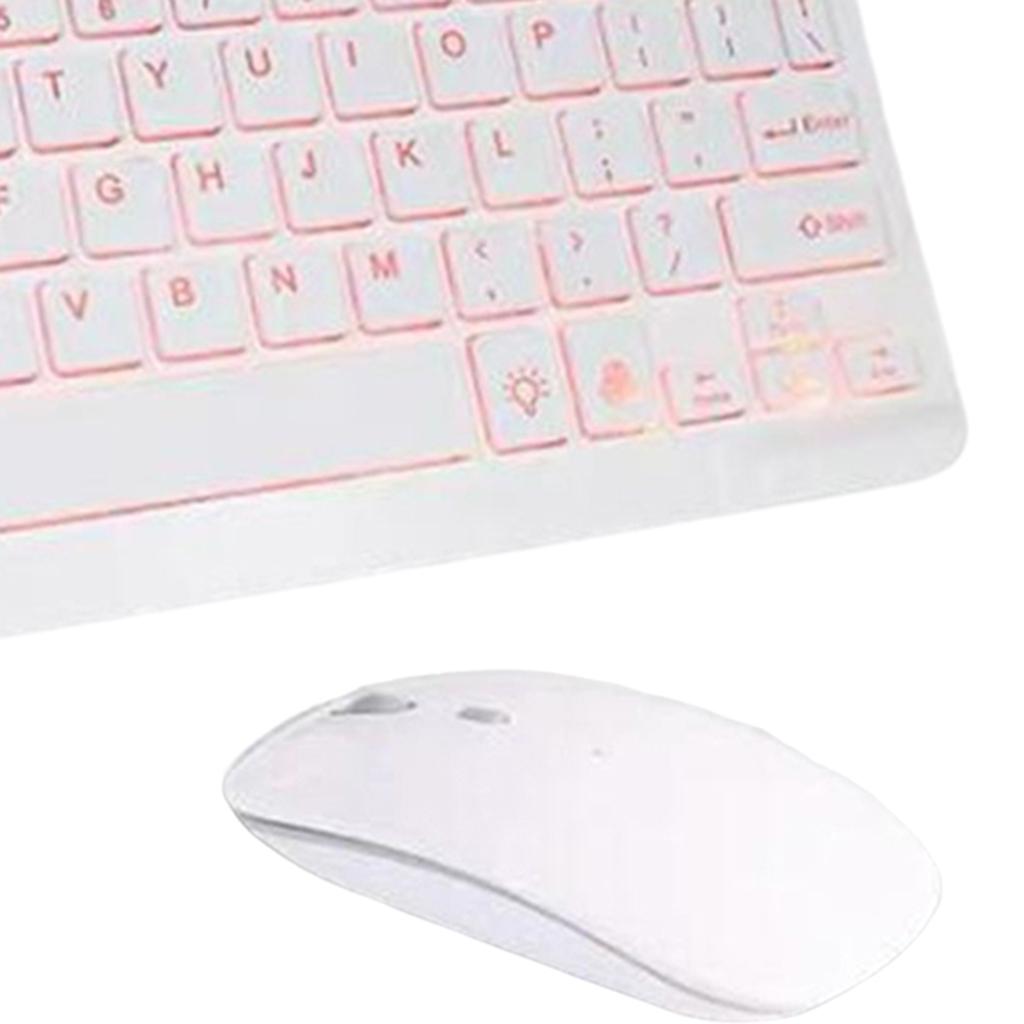 Universal Bluetooth Keyboard With Backlit 7-Colors Tablet White with Mouse