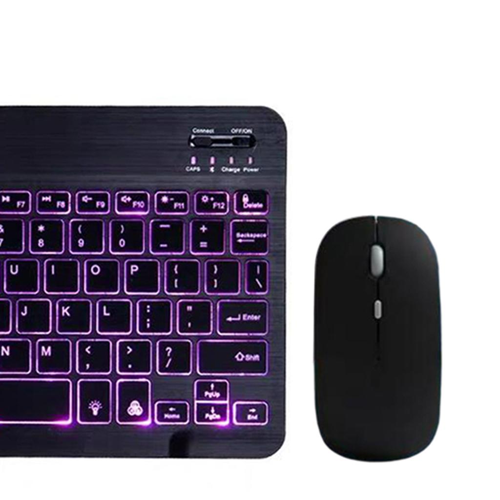 Universal Bluetooth Keyboard With Backlit 7-Colors Tablet Black with Mouse