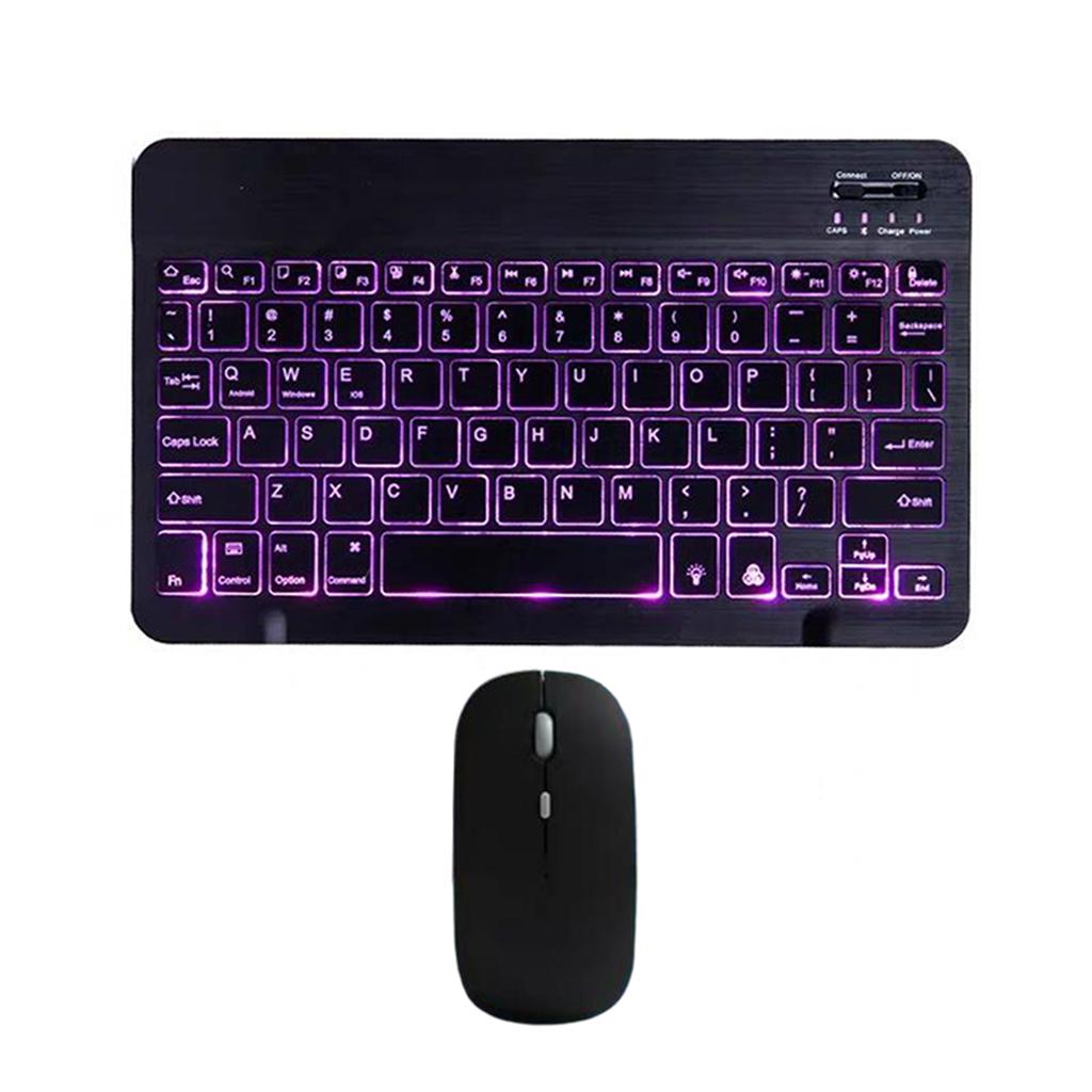 Universal Bluetooth Keyboard With Backlit 7-Colors Tablet Black with Mouse