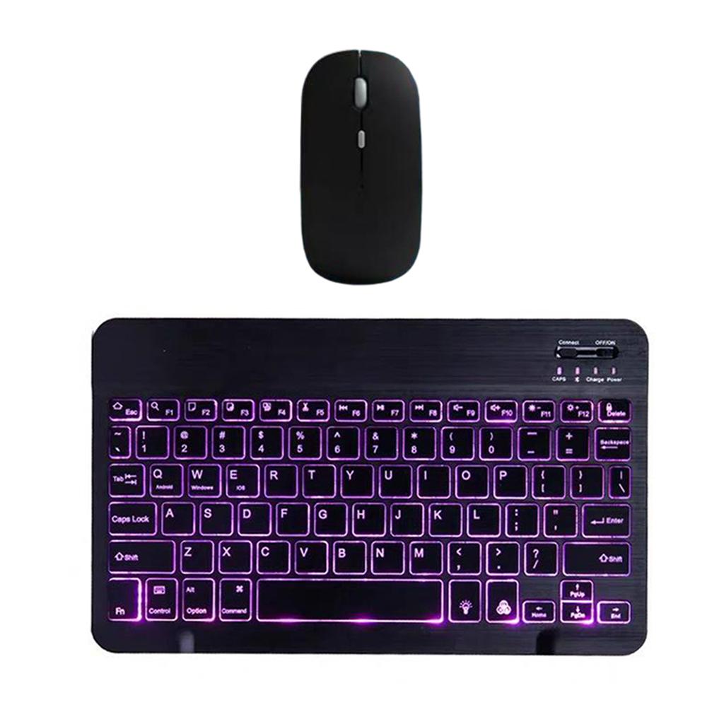 Universal Bluetooth Keyboard With Backlit 7-Colors Tablet Black with Mouse