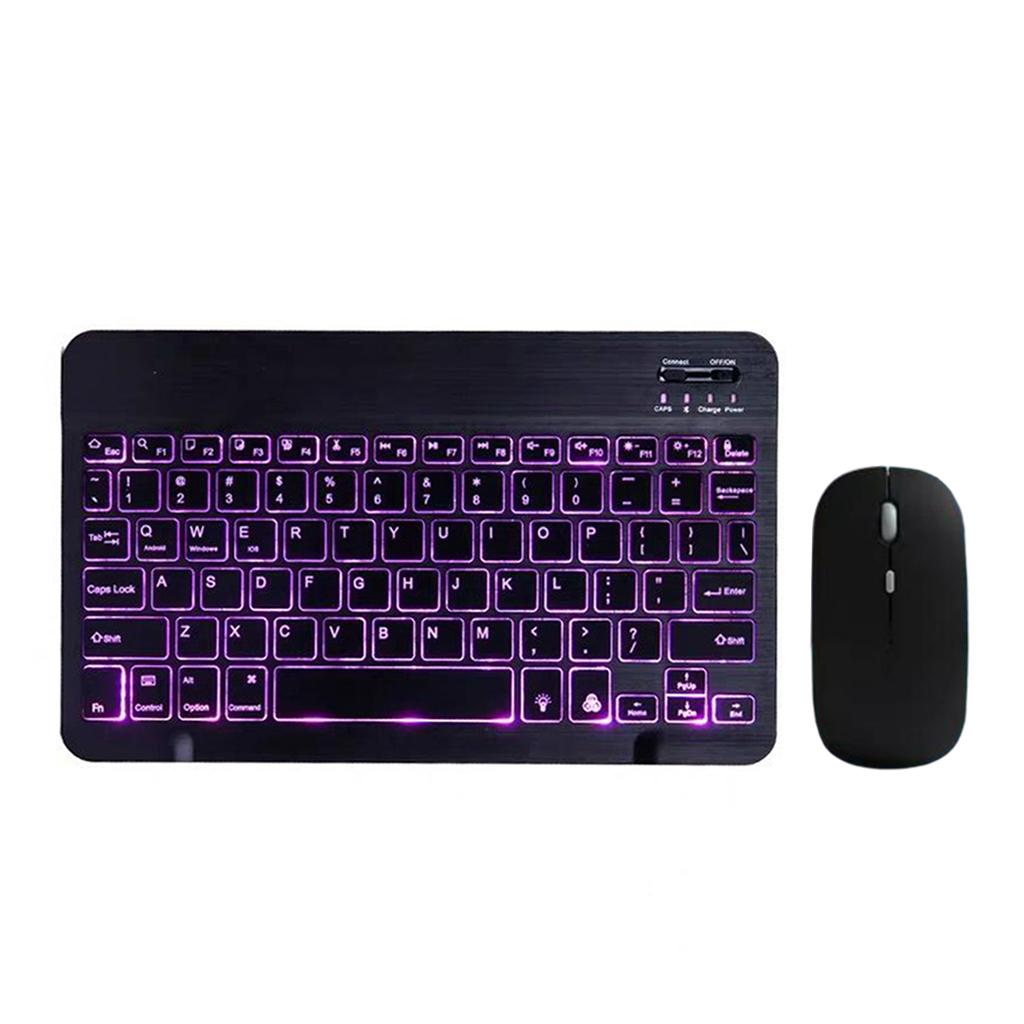Universal Bluetooth Keyboard With Backlit 7-Colors Tablet Black with Mouse