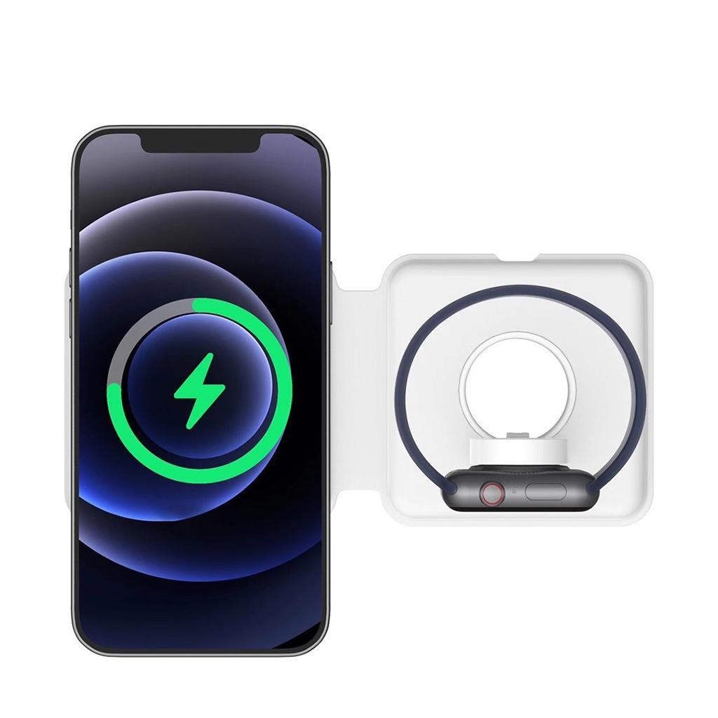 2 in 1 Wireless Charger 15W Charger Station for 12 Max Pro for iWatch White