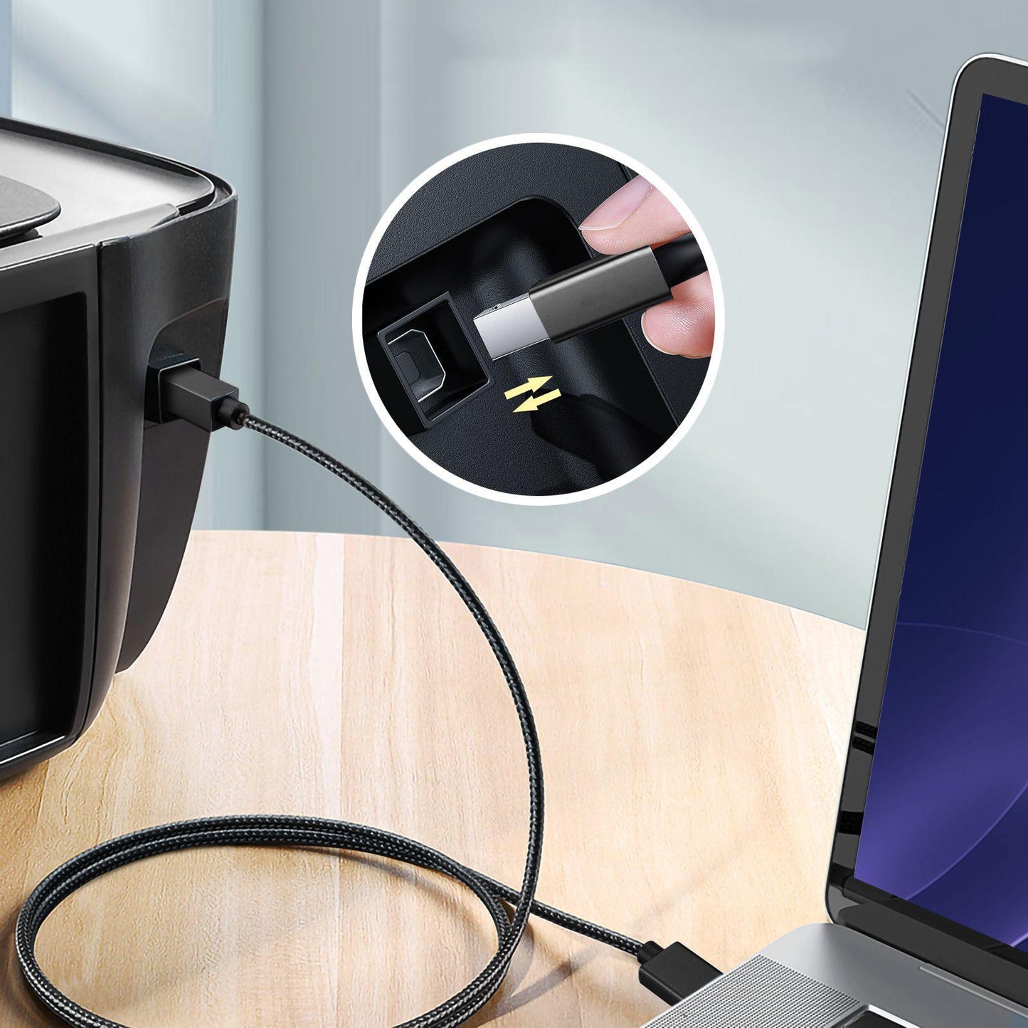 Printer Cable Line A Male to B Male High Speed Cord Black USB2.0 1m