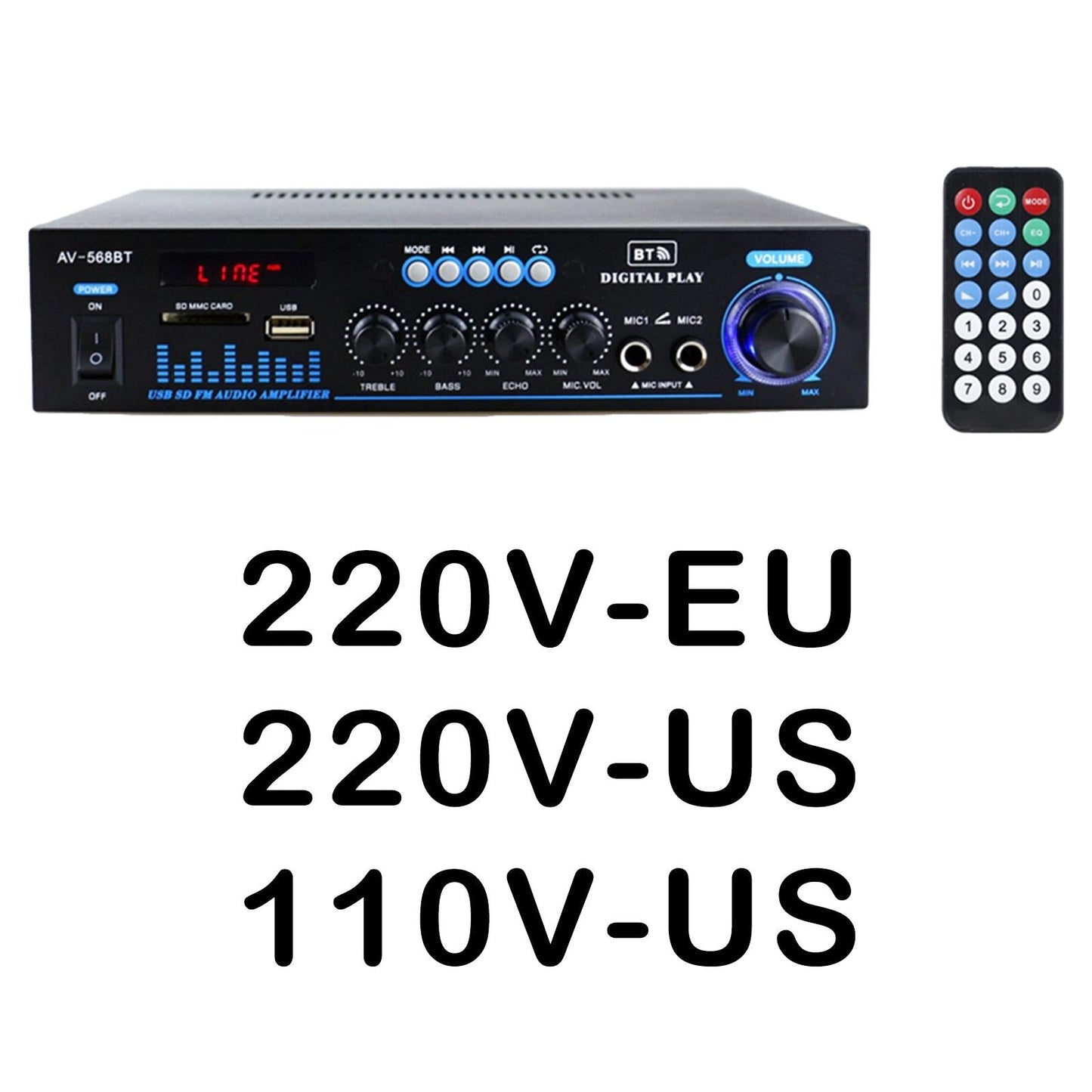 Bluetooth Audio Amplifier with Remote Control for Home Speakers Desktop