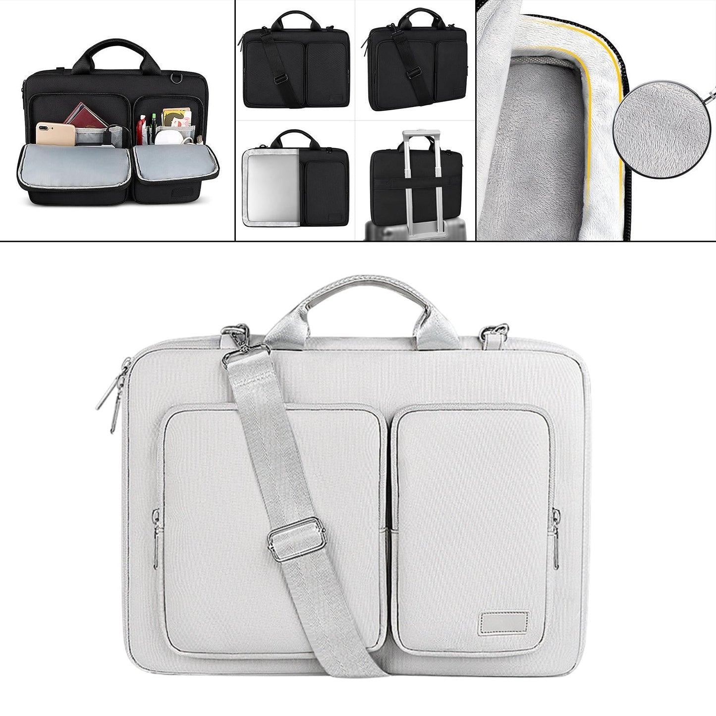 Laptop Bag for 15.6 inch Shoulder Messenger Case Carrying Case Silver Grey