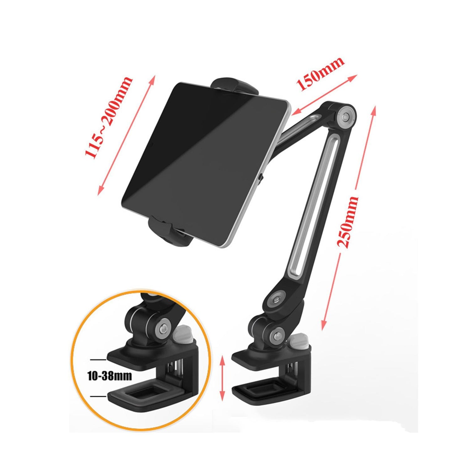 Tablet Stand Adjustable With Clip 360 Rotating Universal Tablet White