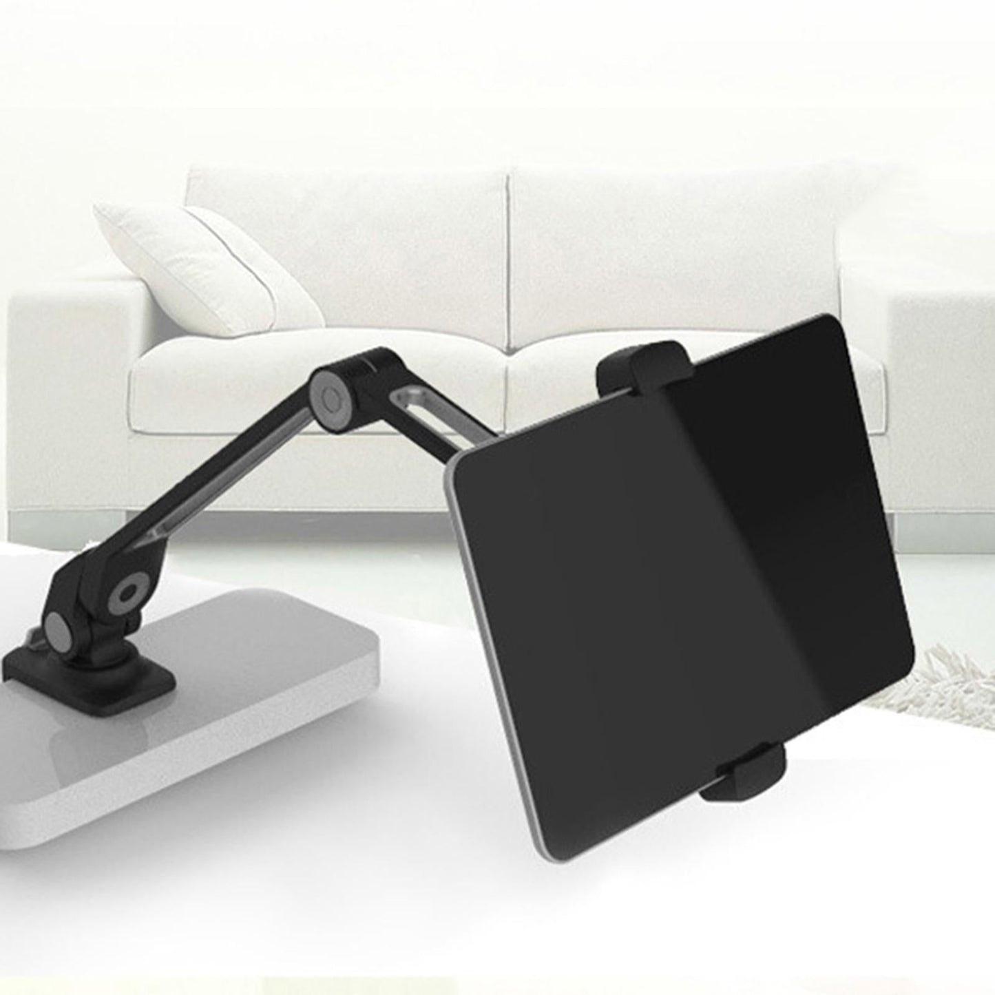 Tablet Stand Adjustable With Clip 360 Rotating Universal Tablet White