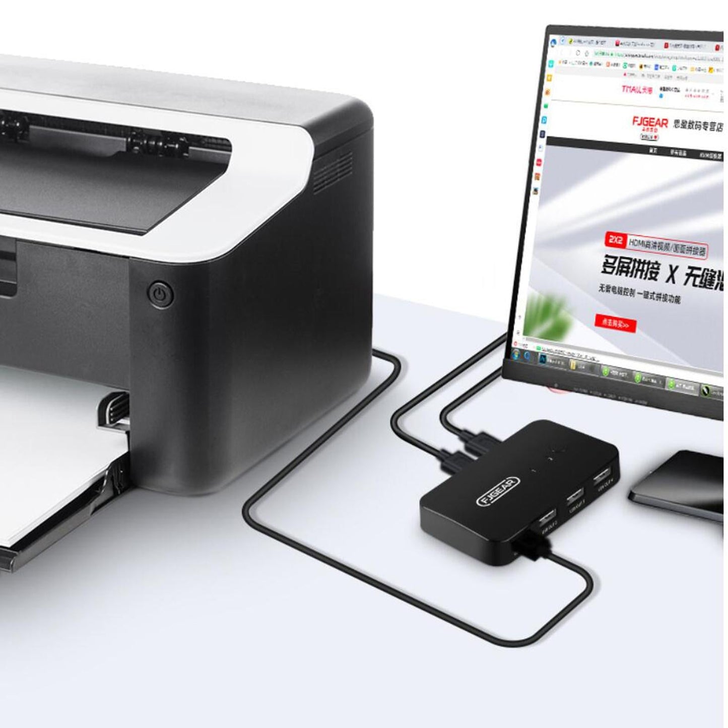 Switch Selector 2 in 4 Out 4 Port USB 2.0 Hub for Computer Scanner Printer