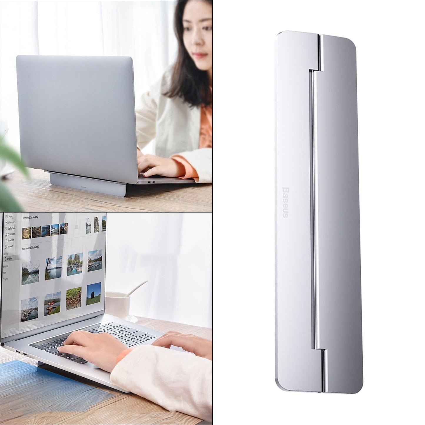 Metal Foldable Laptop Stand Laptop Riser Support Base Accessories Silver