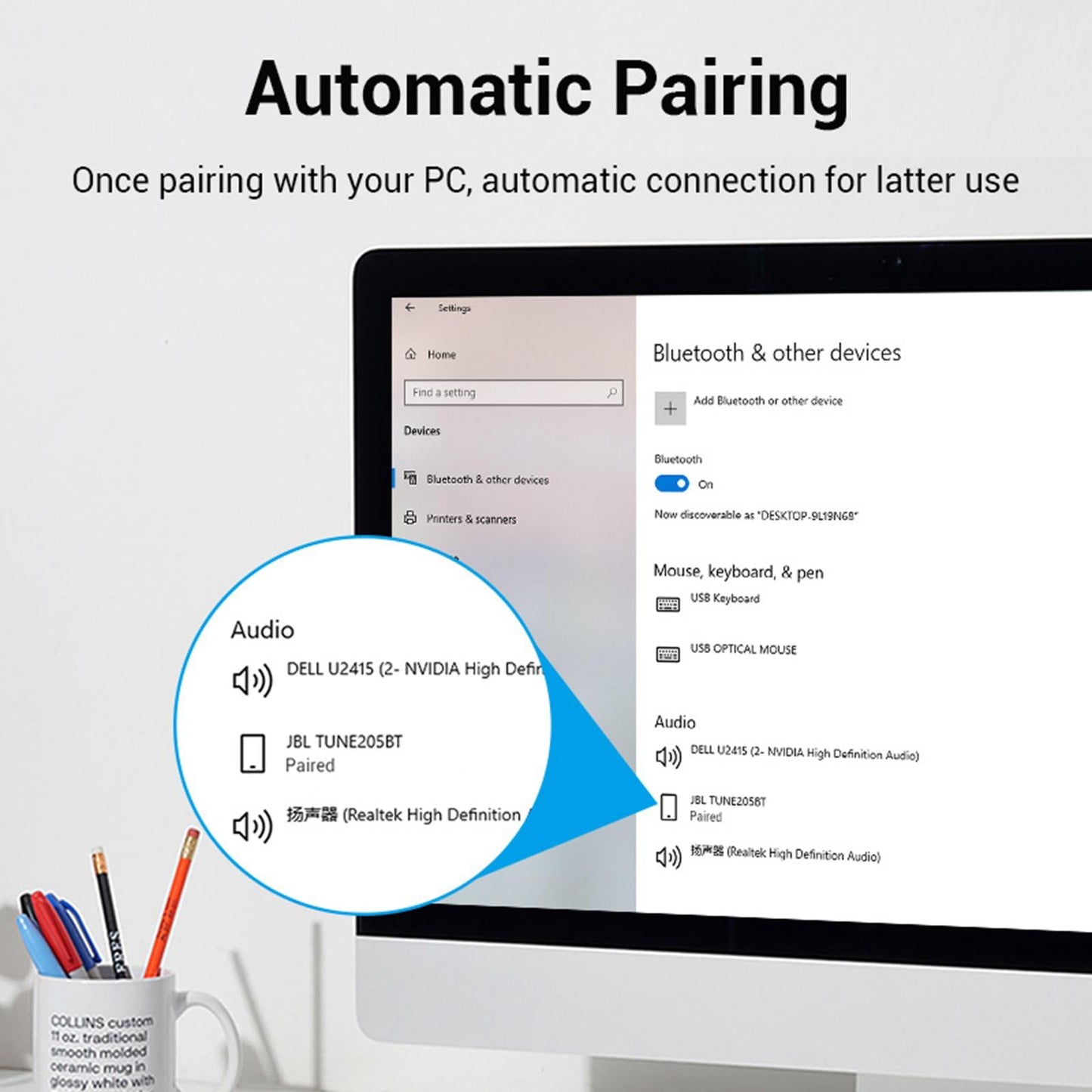 USB Bluetooth Transmitter Wireless Audio for Laptop PC Computer black