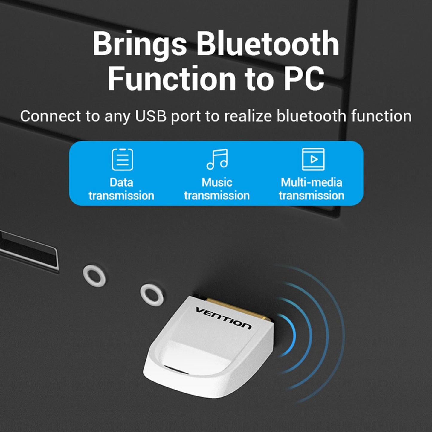 USB Bluetooth Transmitter Wireless Audio for Laptop PC Computer white