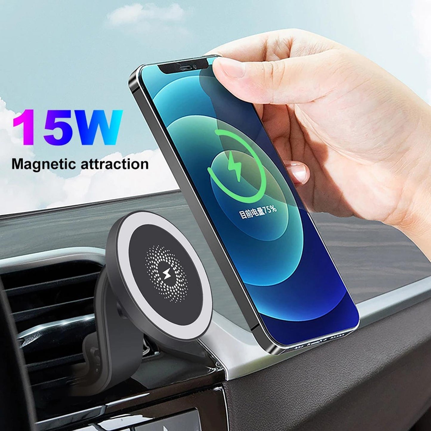 Magnetic Wireless Car Charger Auto-Alignment 15W for MagSafe 12 Pro Max Black