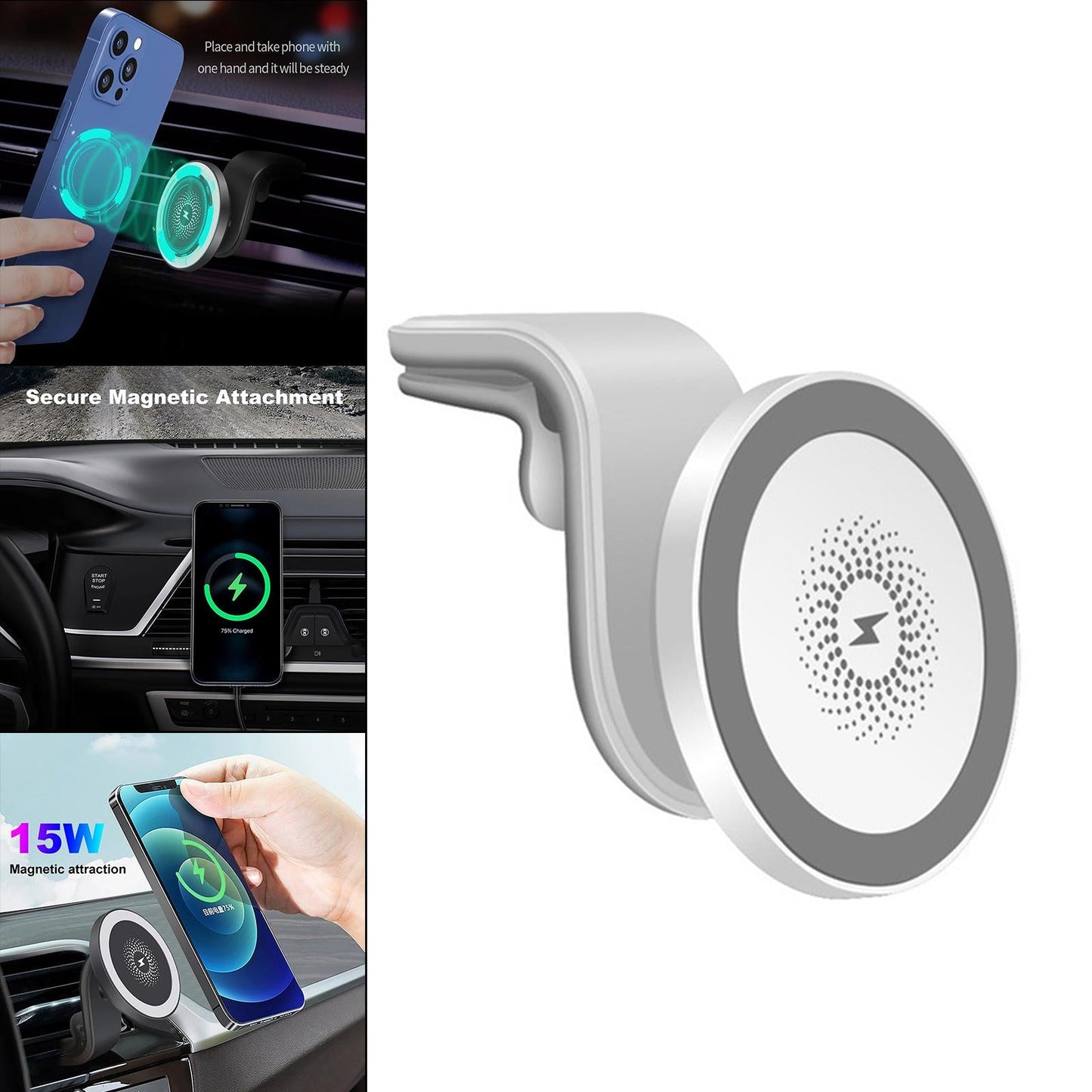 Magnetic Wireless Car Charger Auto-Alignment 15W for MagSafe 12 Pro Max White
