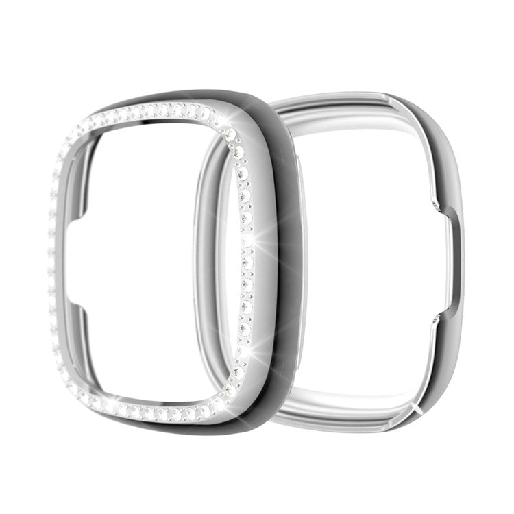 Single Row Rhinestone Decor PC Protective Cover Frame for Fitbit Versa 3/Sense - Silver