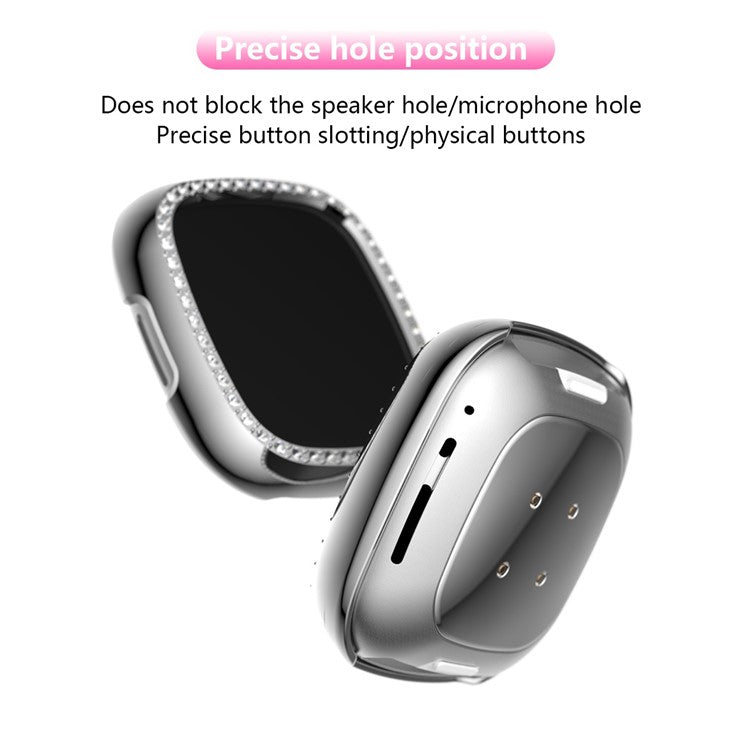 Single Row Rhinestone Decor PC Protective Cover Frame for Fitbit Versa 3/Sense - Silver