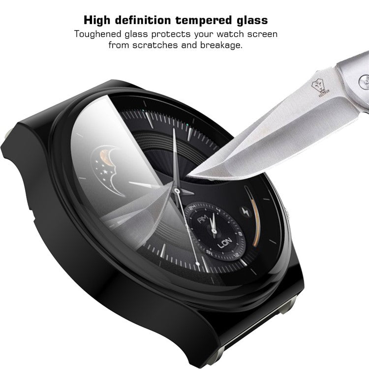 Tempered Glass Screen Protector Electroplated TPU Frame Case for Huawei Watch GT 2 Pro / Classic / Sport - Black