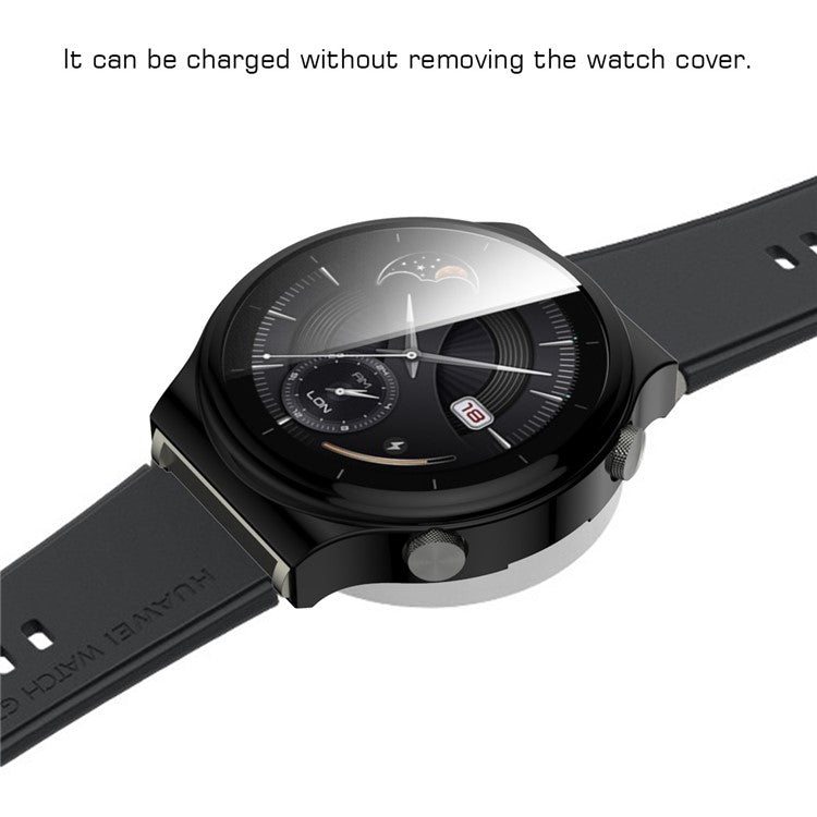 Tempered Glass Screen Protector Electroplated TPU Frame Case for Huawei Watch GT 2 Pro / Classic / Sport - Black