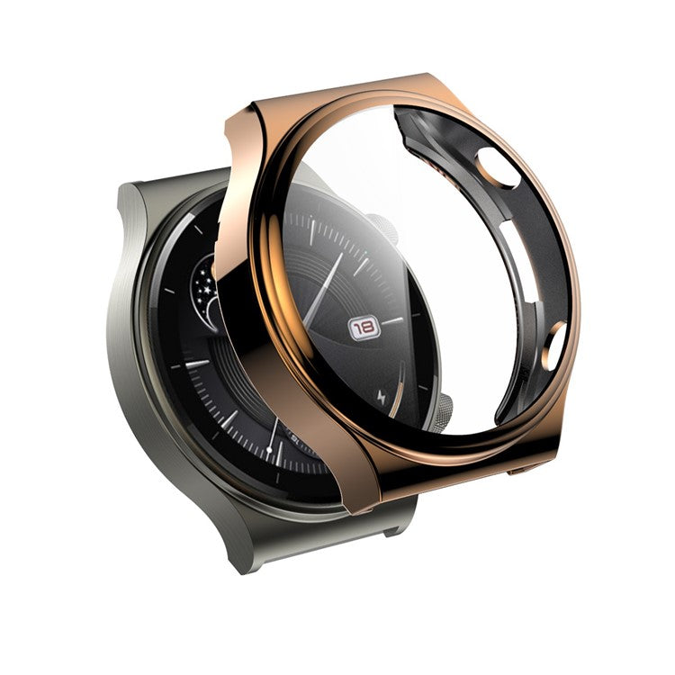 Tempered Glass Screen Protector Electroplated TPU Frame Case for Huawei Watch GT 2 Pro / Classic / Sport - Rose Gold