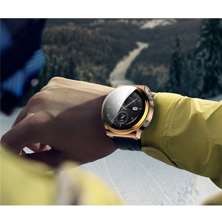 Tempered Glass Screen Protector Electroplated TPU Frame Case for Huawei Watch GT 2 Pro / Classic / Sport - Rose Gold