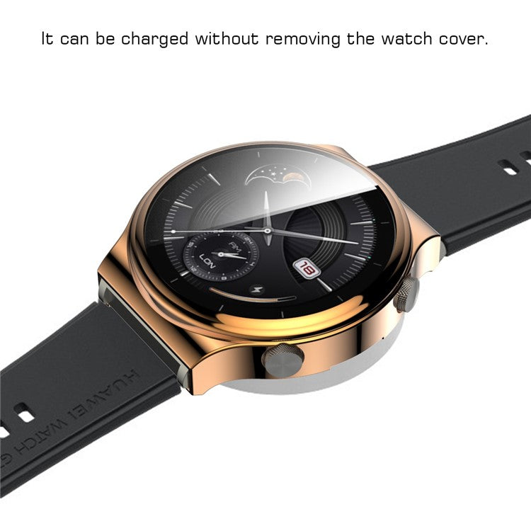 Tempered Glass Screen Protector Electroplated TPU Frame Case for Huawei Watch GT 2 Pro / Classic / Sport - Rose Gold
