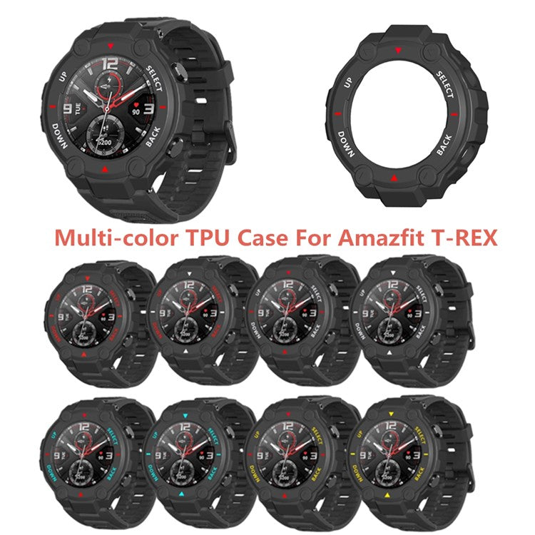 Anti-falling Scratch Proof Frame Protective Case Watch Shell for Huami Amazfit T-Rex A1918 - White Scale/Red Words