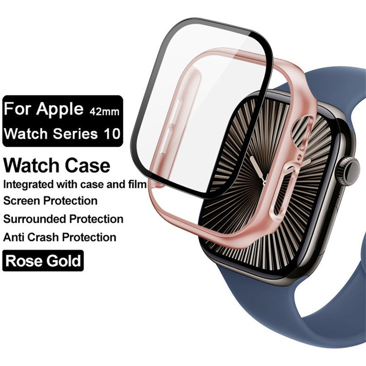 IMAK For Apple Watch Series 10 42mm Case Full Protection Integrate Watch PC Cover with Tempered Glass Film - Rose Gold