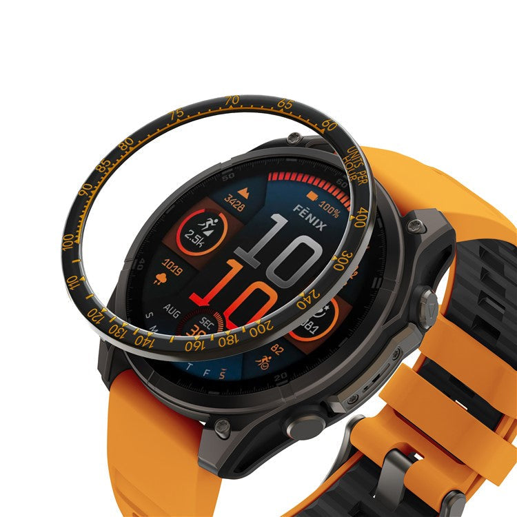 For Garmin Fenix 8 47mm Watch Bezel Scale Design Stainless Steel Protective Ring - Black + Orange