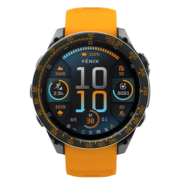 For Garmin Fenix 8 47mm Watch Bezel Scale Design Stainless Steel Protective Ring - Black + Orange