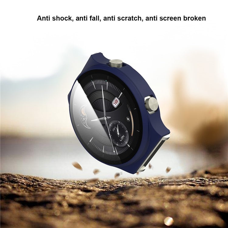 Smartwatch Electroplated Matte PC Frame Cover with Tempered Glass Screen Protector for Huawei Watch GT 2 Pro - Blue